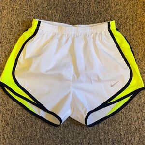 Nike Tempo Running Shorts White and Neon Yellow
